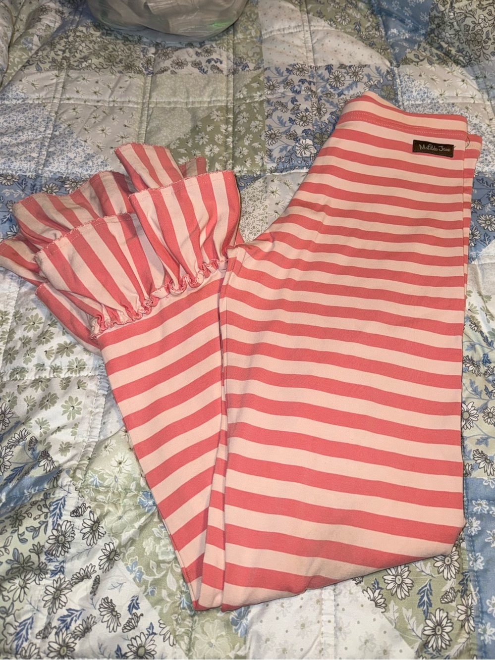 Matilda Jane Girls Size 14 Pink Striped Ruffle Hem Leggings Pants